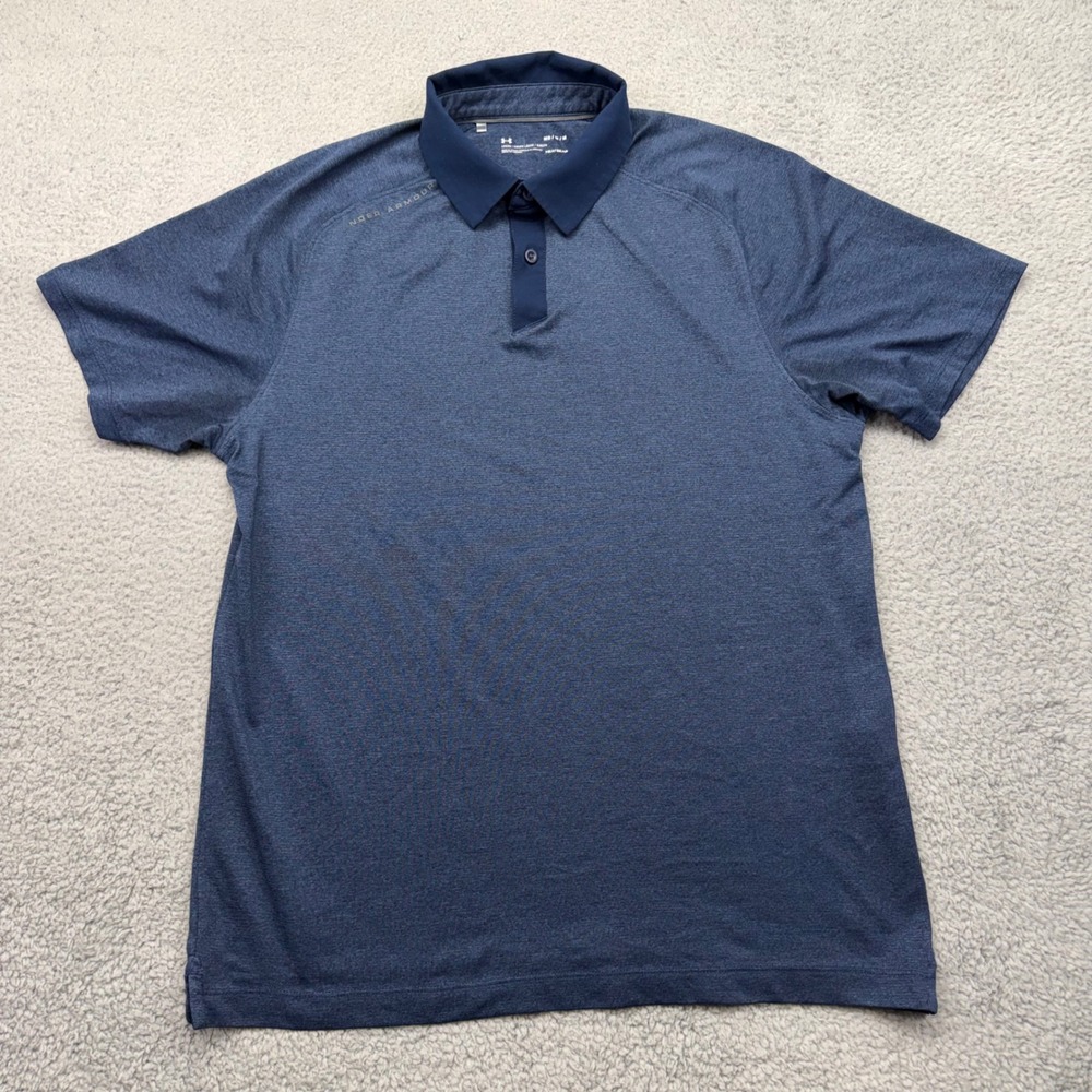 Under Armour 1306111 410 Mens Medium Blue Heather Loose Fit HeatGear Polo Shirt